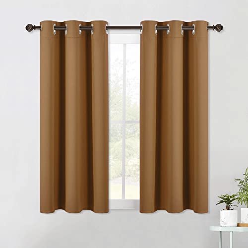 Sleek Blackout Curtains 54 inches Length for Small Windows (Gold Brown / 42"W x 54"L (Pack of 2))