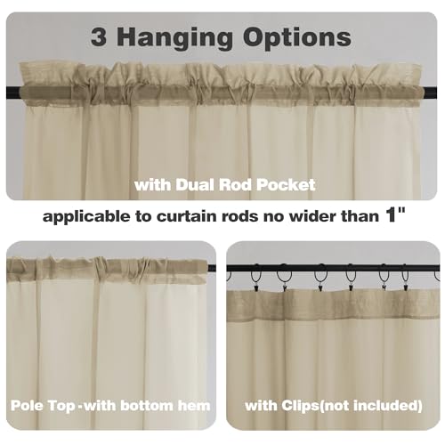 Taupe Sheer Curtains 24 Inch Length (Taupe / 42"W x 24"L (Pack of 2))