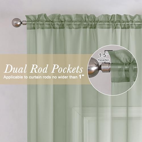 Sage Green Sheer Curtains 72 Inches Long 2 Panels Set (Sage Green / 40"W x 72"L (Pack of 2))
