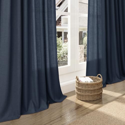 Vintage Blue Linen Curtains 108 Inches Long for Living Room Bedroom 2 Panels Set Extra Long Back Tab Drapes Light Filtering Semi Sheer Floor to Ceiling Curtain for Large Windows 52x108 (52"W x 108"L (Pack of 2) / Vintage Blue)
