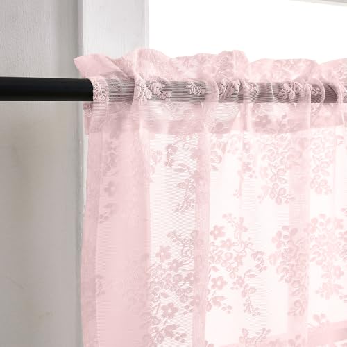 Vintage Lace Curtains 36 inch Length 2 Panels (Light Pink / 26"W x 36"L (Pack of 2))