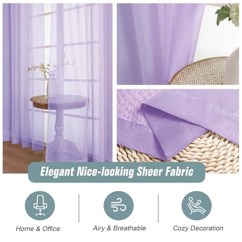 Lavender Sheer Curtains 84 Inches Long 2 Panels (42"W x 84"L (Pack of 2) / Lavender)
