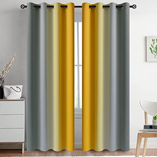 Ombre Yellow and Grey Curtains for Bedroom (52"W x 84"L (Pack of 2) / Yellow and Grey)