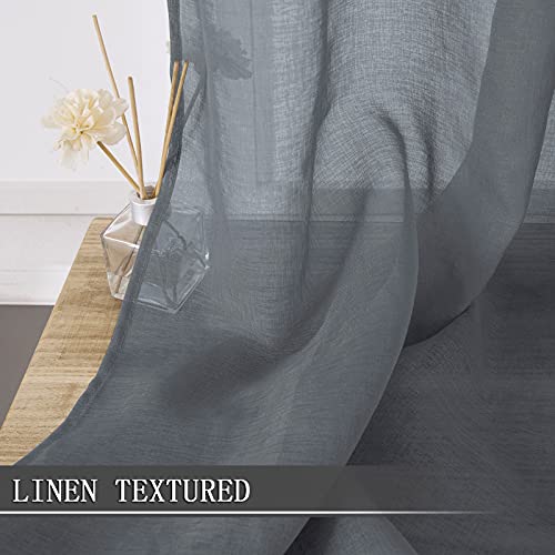Sheer Curtains Linen Textured Bedroom Curtain Sheers Light Filtering Rod Pocket Voile Curtains for Living Room (54"W x 84"L (Pack of 2) / Dark Grey)