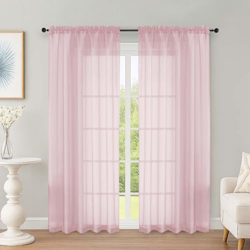 Blush Sheer Curtains 72 Inch Long 2 Panels for Living Room 59" Wide (Blush / 59"W x 72"L (Pack of 2))