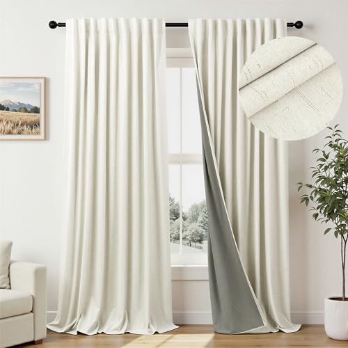 70 Inch Extra Wide Blackout Curtains 102 Inches Long for Living Room 2 Panels Set Back Tab Natural Linen Textured Boho Curtains Thermal Privacy Sliding Door Drapes Large Window Burg 70x102 Ivory Cream (Natural / 70"W x 102"L (Pack of 2))