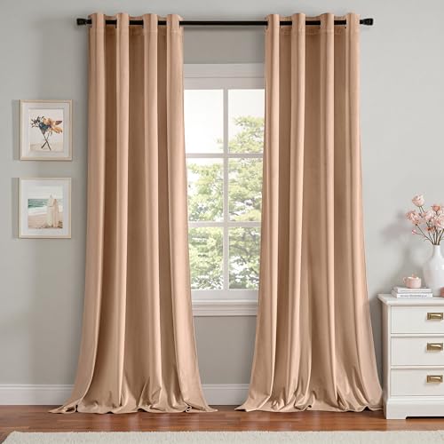 Velvet Curtains Blush Beige 52 x 108 Inch Length Set of 2 (Blush Beige / 52"W x 108"L (Pack of 2))