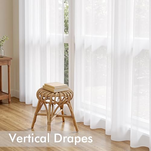 White Sheer Curtains 63 Inches Long 4 Panels 42 x 63 Inches (42"W x 63"L (Pack of 4) / White)