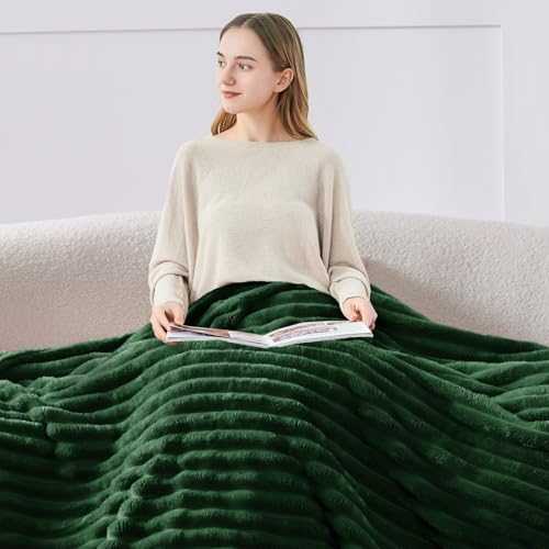 Ribbed Twin Blanket for Couch & Bed (Forest Green / Twin(60"x80"))