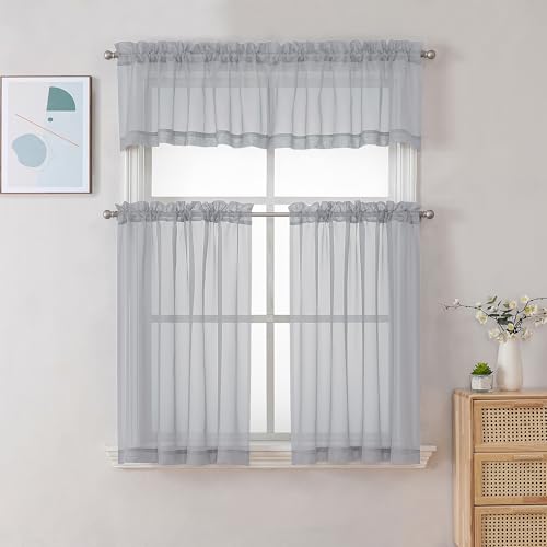 Light Grey Sheer Valances for Windows (Light Grey / 42"W x 16"L (Pack of 2))