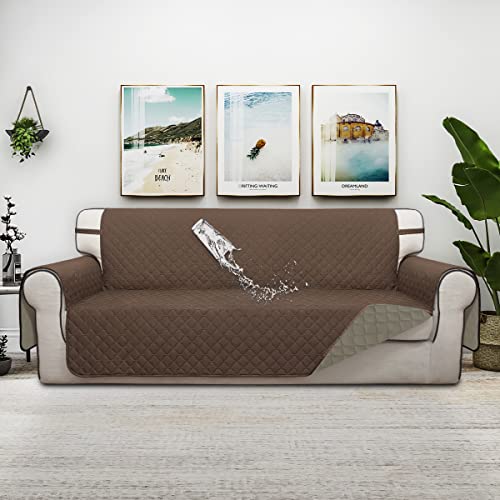 Double Protection 100% Waterproof Sofa Covers for Living Room (Brown/Beige / Sofa X Large)