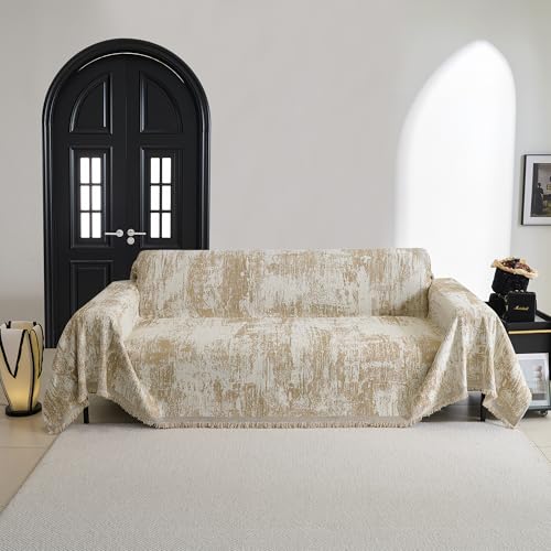 Sectional Couch Cover Khaki Geometric Abstract Sofa Covers for Sectional Sofa L Shape Chenille Couch Protector for Dogs Pets Couch Throw Cover Washable Durable for Home Decor (71" x 118" / 1# Khaki)