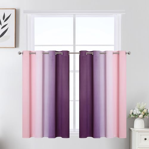 Pink and Purple Ombre Blackout Curtains for Girls Bedroom 36 Inches Long (Pink and Purple / 52"W x 36"L (Pack of 2))