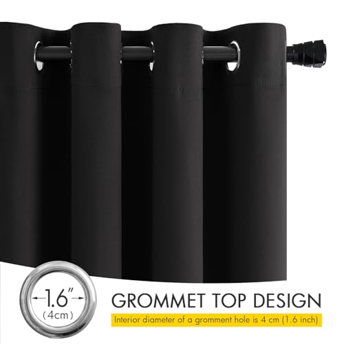Black Blackout Bedroom Curtains 63 Inch Long Light Blocking (Black / 42"W x 63"L (Pack of 2))