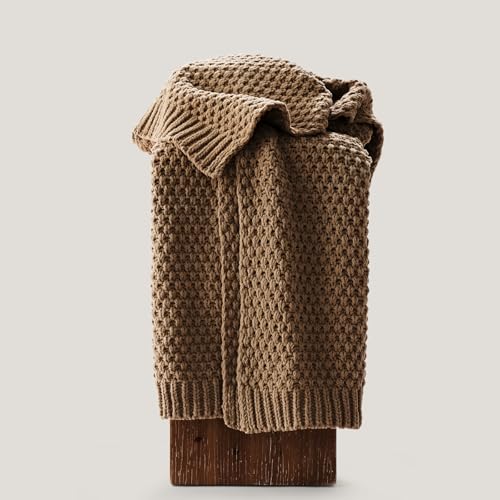HOME Chunky Chenille Knit Throw Blanket (Camel Brown / 60" X 80")