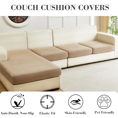 Sofa Covers Couch Covers for Sofa Pet Friendly Couch Cushion Covers Universal Sofa Covers Washable Stretch Slipcovers for Sectional Sofa (Texture Light Coffee / 3 Seats + Chaise Cover)
