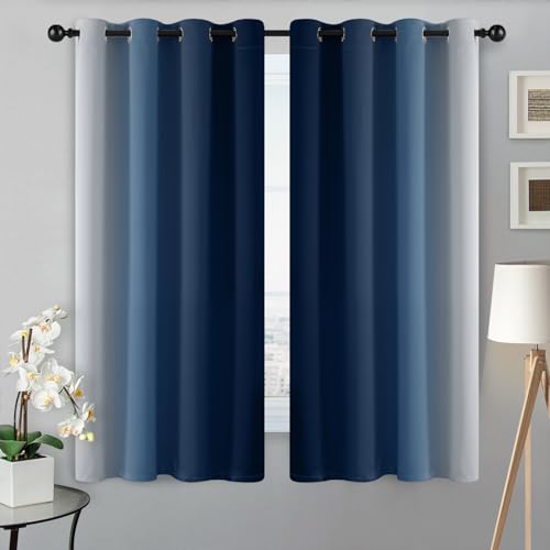 Ombre Blue to Grey White Curtains for Living Room 52Wx54L (52"W x 54"L (Pack of 2) / Blue)