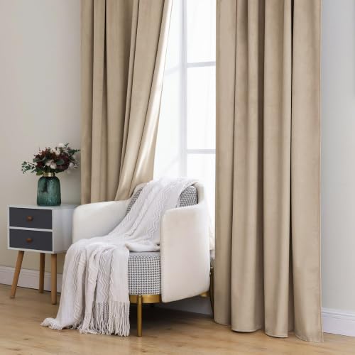 Velvet Curtains 52x108 inches 2 Panels Cream Beige Blackout Curtains (Beige/Champagne / 52"W x 108"L (Pack of 2))