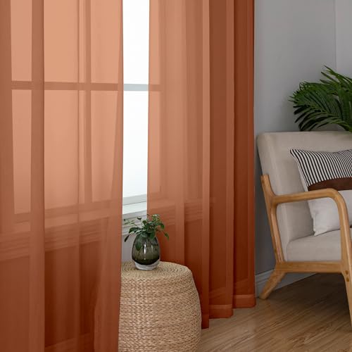 Sheer Curtains 63 Inch Length 2 Panels (Orange / 42"W x 63"L (Pack of 2))