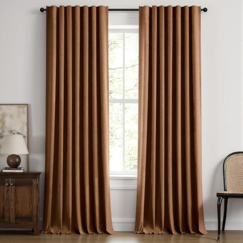 100% Blackout Linen Curtains for Bedroom 42 x 96 Inch Brown 2 Panels (Brown / 42"W x 96"L (Pack of 2))
