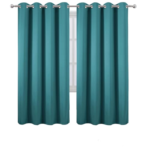 Blackout Curtains 66 x 72 Inch Long Sea Teal Curtains Set of 2 Panels Room Darkening Curtains for Bedroom and Living Room (Sea Teal / 66"W x 72"L (Pack of 2))