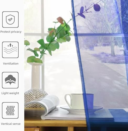 Basic Rod Pocket Sheer Voile Window Curtain Panels Sapphire 1 Pair 2 Panels 52 Width 36 Inch Long for Kitchen Bedroom Children Living Room Yard（Sapphire (Blue Sapphire / 52"W x 36"L (Pack of 2))