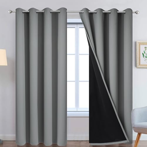 Grey Blackout Curtains 90 Inches Long for Bedroom 52" Wide 2 Pcs (52"W x 90"L (Pack of 2) / Grey)