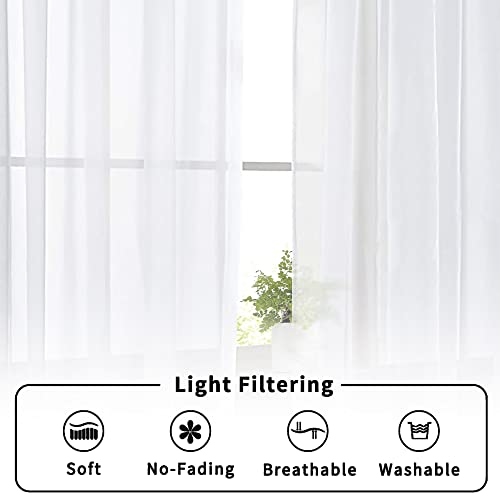 2 Piece White Sheer Curtains 63 Inch Length (40"W x 63"L (Pack of 2) / White)