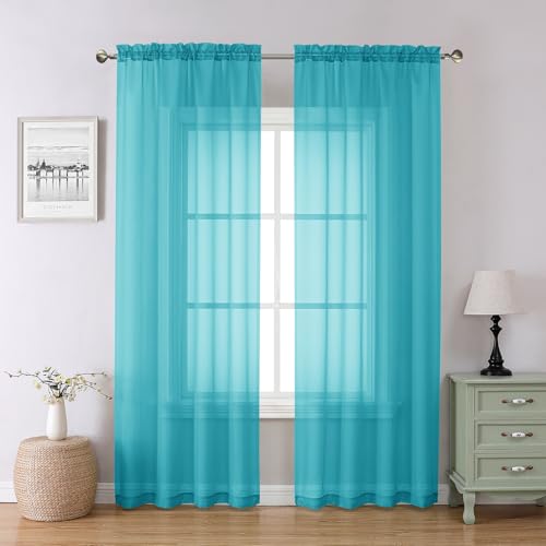 Turquoise Sheer Curtains 84 Inches Long for Living Room (Turquoise / 42"W x 84"L (Pack of 2))