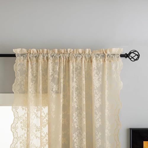 Vintage Lace Curtains 45 Inch Length (Beige / 52"W x 45"L (Pack of 2))