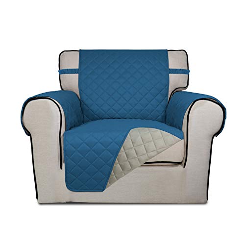 Reversible Quilted Sofa Cover (Small / Peacock Blue/Beige)