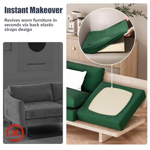 8Pcs Outdoor Cushion Covers (Dark-green / Square-large + Square)