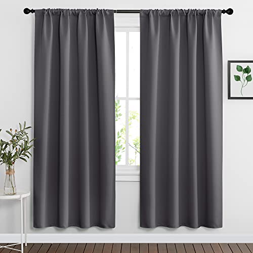 Extra Wide Blackout Curtains for Bedroom Living Room 72 inch Long (Grey / 62"W x 72"L (Pack of 2))