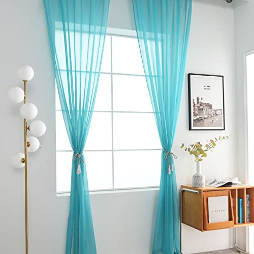 Sheer Voile Window Treatment. Rod Pocket Curtain Panels for Kitchen Bedroom Living Room Drapes Sunlight Filtering Privacy Semi Home Decor Assorted Colors Sizes (Turquoise / 52"W x 45"L (Pack of 2))