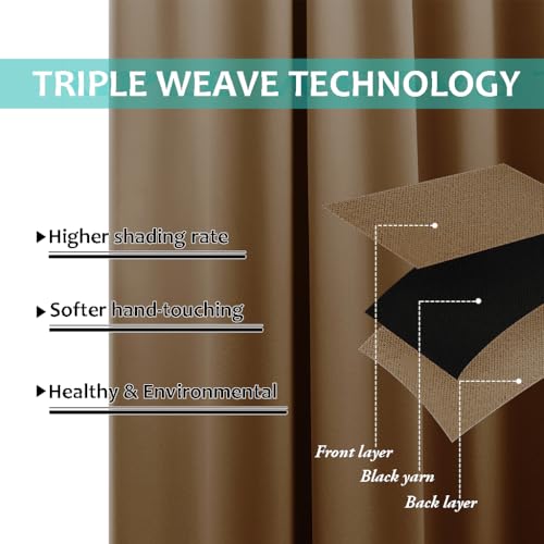100% Blackout Lined Curtains (Gold Brown / 42"W x 63"L (Pack of 2))