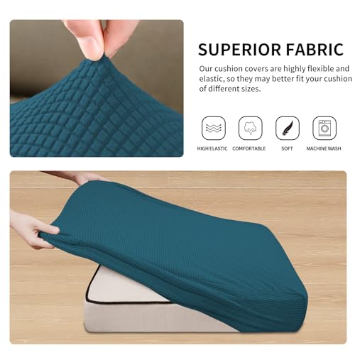 Stretch 3 Pieces Couch Cushion Covers for Sectional Sofa Left (2 Seater + 1 Chaise / Peacock Blue)