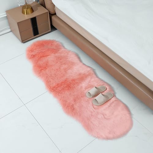 Faux Fur Sheepskin Rug (2' x 6' (Runner) / Pink)