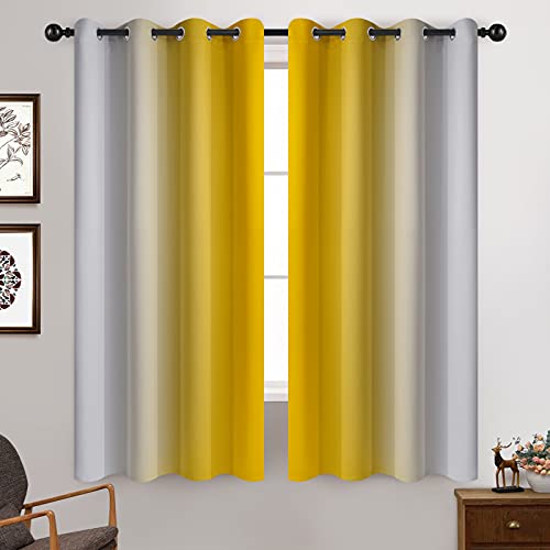 Ombre Curtains Yellow and Greyish White for Living Room (52"W x 63"L (Pack of 2) / Yellow)