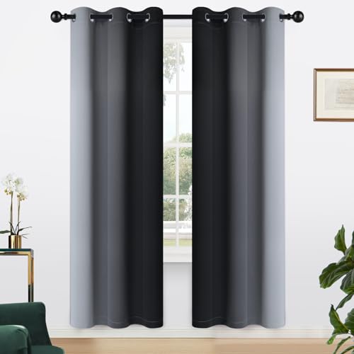 Ombre Curtains Black and Greyish White for Living Room (42"W x 72"L (Pack of 2) / Black)