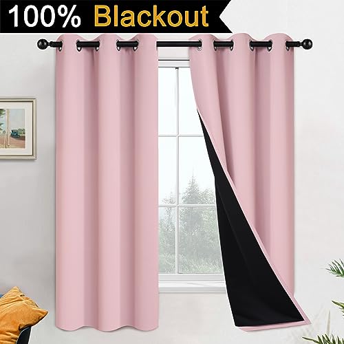 Pink 100% Blackout Curtains 63 Inches Long for Bedroom 42" Wide (42"W x 63"L (Pack of 2) / Pink)