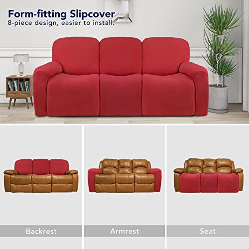 Super Stretch 3 Seats Recliner Sofa Couch Cover with Pocket (Large Recliner Sofa / Red)