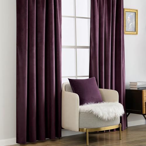 Dark Purple Velvet Curtains 52x90 inches Luxury Blackout Curtains (Dark Purple / 52"W x 90"L (Pack of 2))
