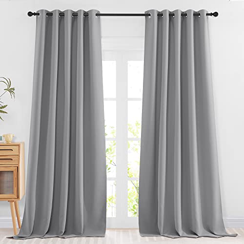 Bedroom Blackout Curtains & Drapes (Silver Grey / 66"W x 102"L (Pack of 2))