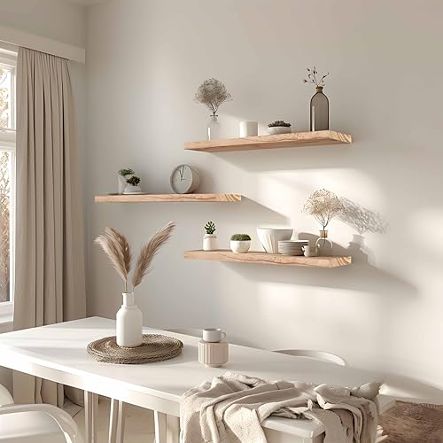 24 Inch Floating Shelves for Wall Rustic Light Wood Wall Shelves for Bedroom Set of 4 (24 inch / Rustic Light)