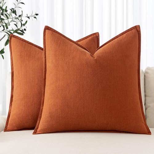 Decorative Linen Pillow Covers 18x18 Inch Burnt Orange (Burnt Orange / 18" x 18" (Pack of 2))
