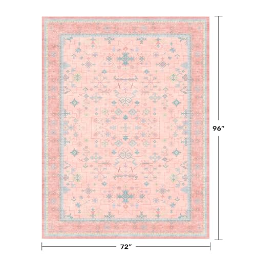 Washable Pink and Blue 6x8 Boho Rugs for Bedroom Girls (6' x 8' (Rectangular) / Pink / Blue)