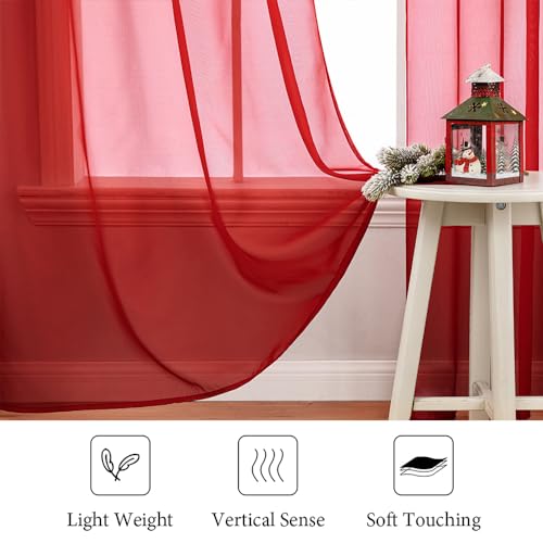 2 Panels Red Sheer Christmas Window Curtains 54 X 96 Inches (Red / 54"W x 96"L (Pack of 2))