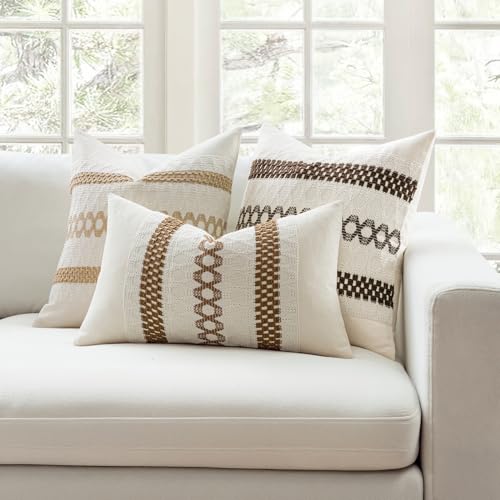 Set of 2 Dark Brown Boho Decorative Lumbar Pillow Covers 12x20 Inch (20" x 12" (Pack of 2) / Dark Brown)