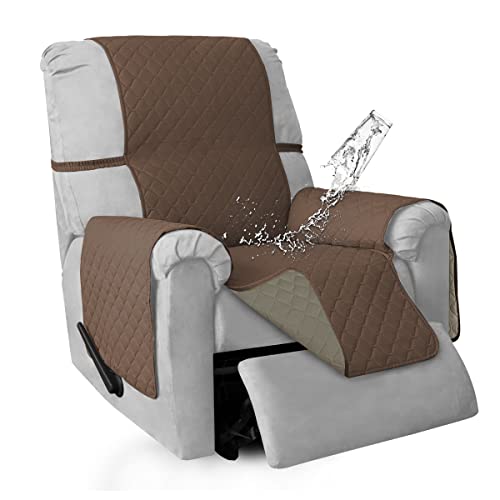 Double Protection 100% Waterproof Recliner Covers for Living Room (Brown/Beige / Recliner Small)