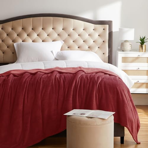Fleece Blanket Twin Size Burgundy Lightweight Super Soft Cozy Fuzzy Bed Blankets Microfiber Factory Shop (Burgundy / Twin(60"x80"))
